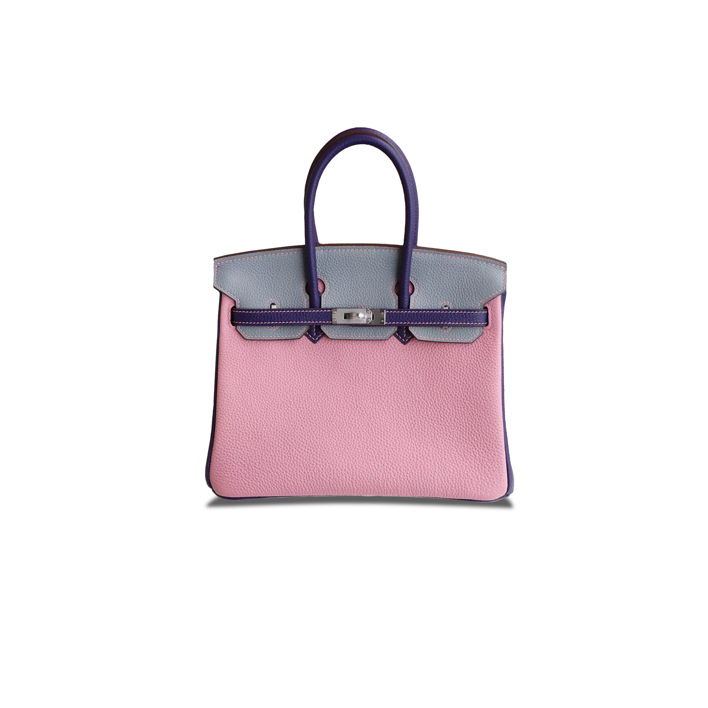 H**mes master birkin 25 togo leather linen blue swallowtail purple milkshake pink silver buckle bag h028365cc08 (25*20*13cm)